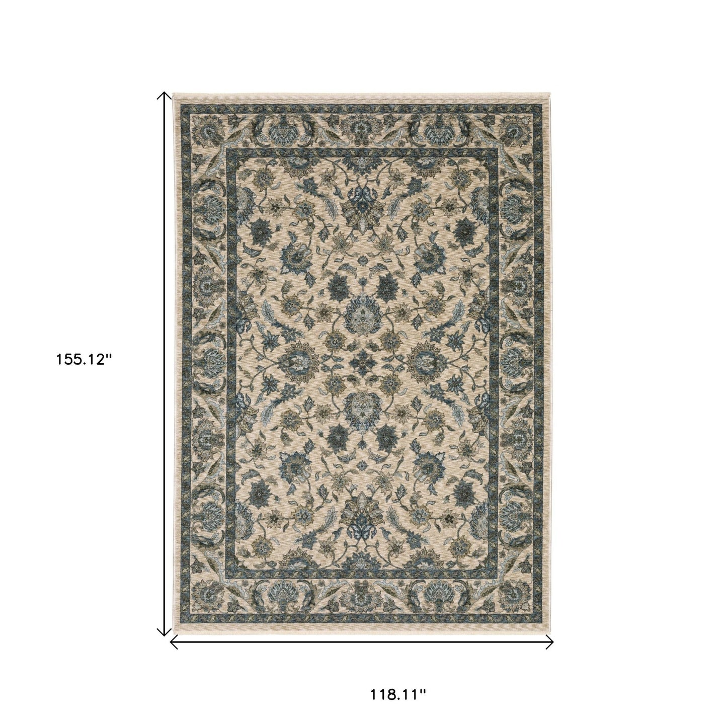 10' X 13' Beige And Blue Oriental Area Rug With Fringe