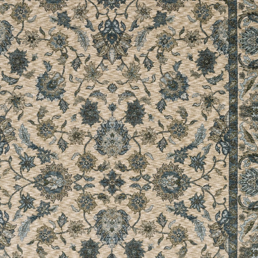 10' X 13' Beige And Blue Oriental Area Rug With Fringe