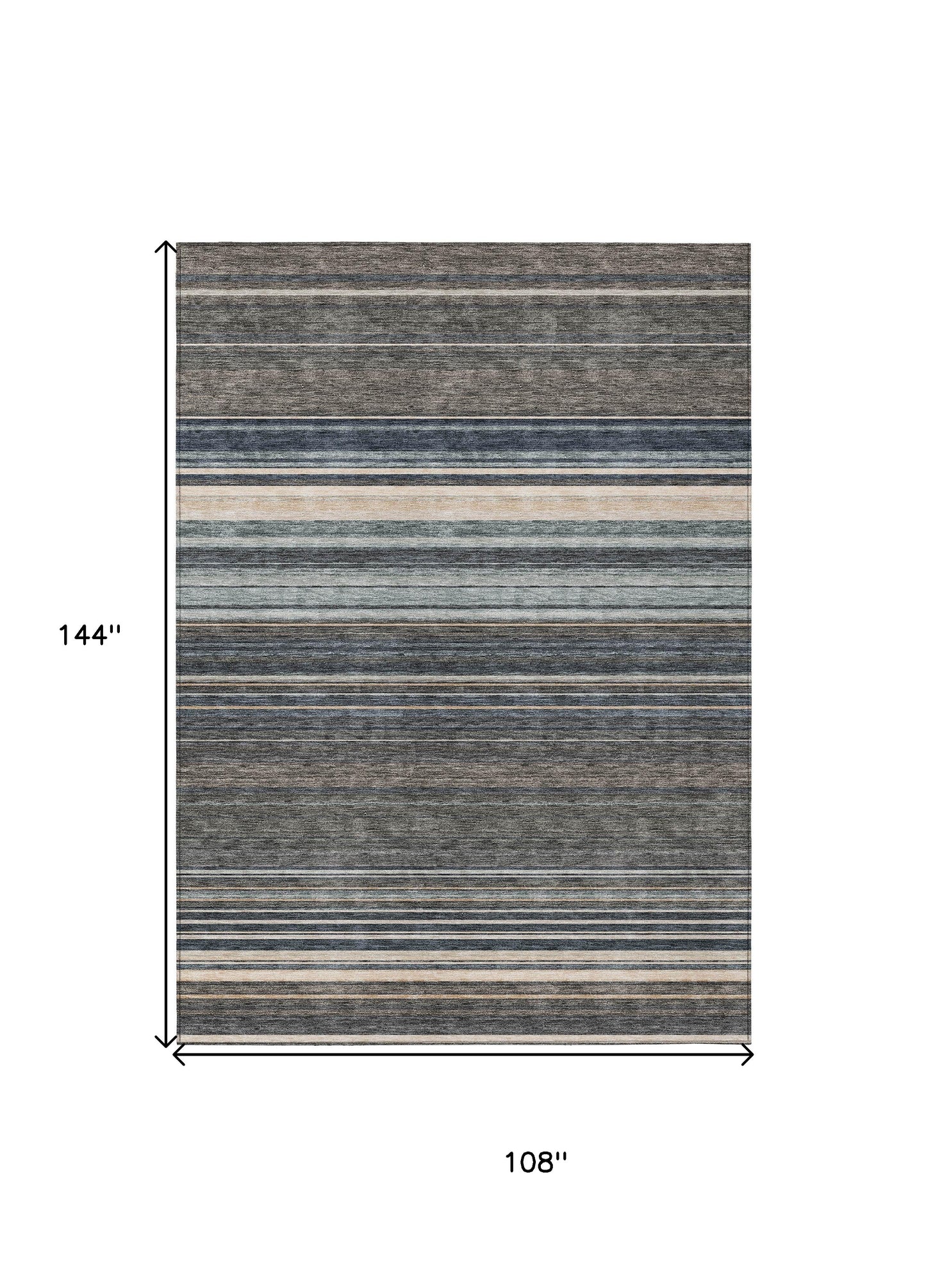 9' X 12' Taupe Beige And Pewter Striped Washable Indoor Outdoor Area Rug