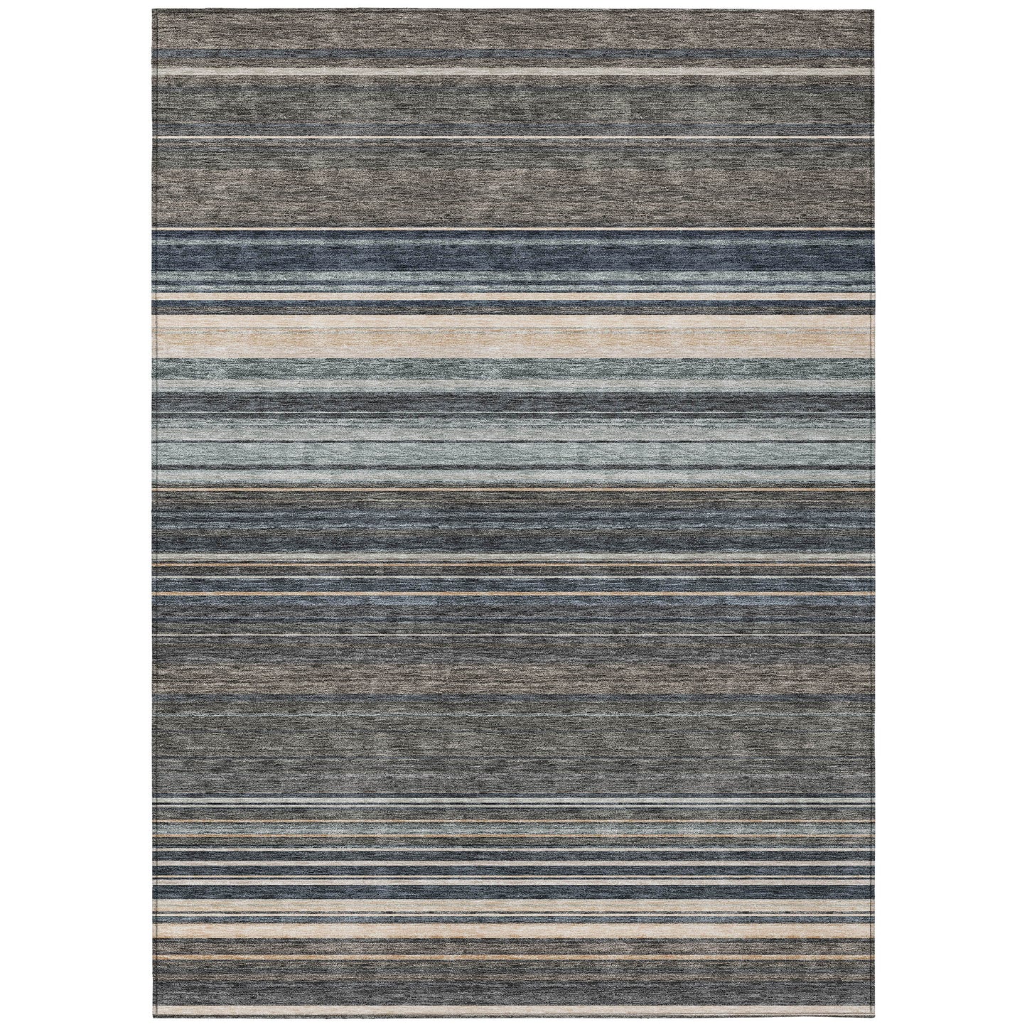 9' X 12' Taupe Beige And Pewter Striped Washable Indoor Outdoor Area Rug
