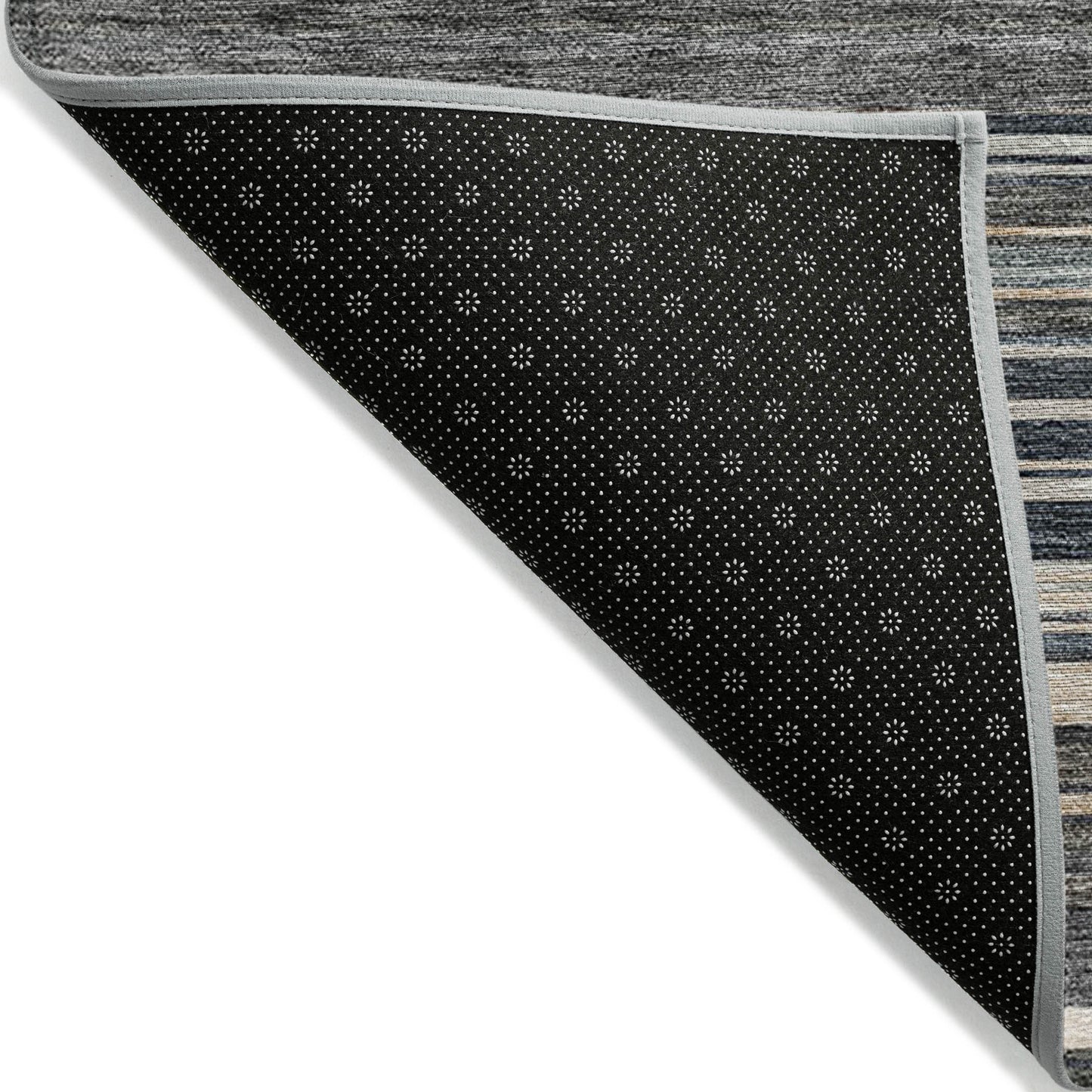 9' X 12' Taupe Beige And Pewter Striped Washable Indoor Outdoor Area Rug