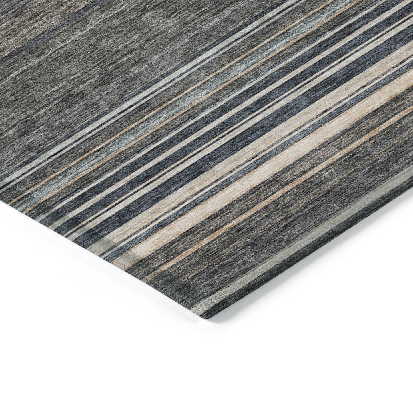 9' X 12' Taupe Beige And Pewter Striped Washable Indoor Outdoor Area Rug