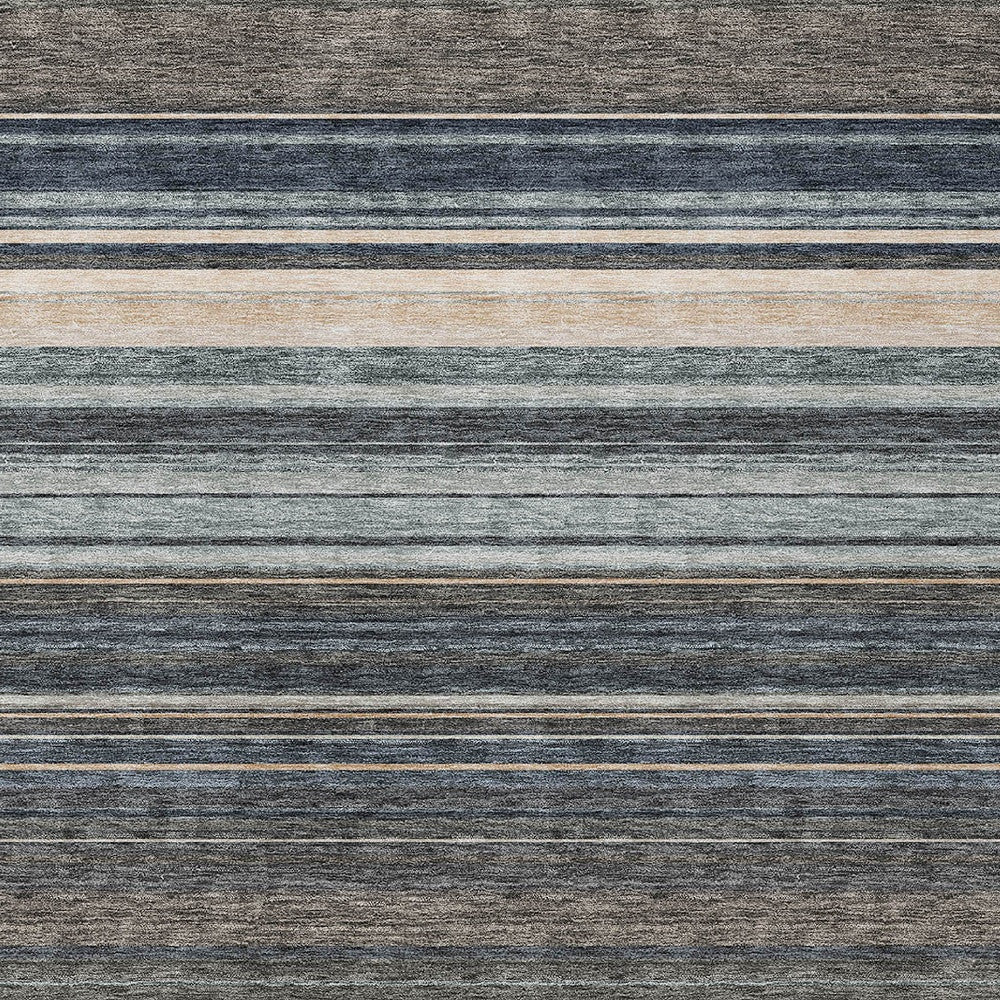 9' X 12' Taupe Beige And Pewter Striped Washable Indoor Outdoor Area Rug